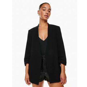 Babaton Power Hip Blazer / Size 4 / Black Open Front Mirror Crepe Aritzia